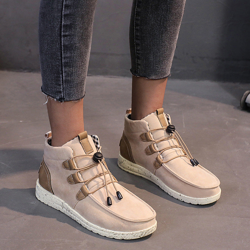 Women Warm Flat Ankle Boots Casual High Top Walking Shoes