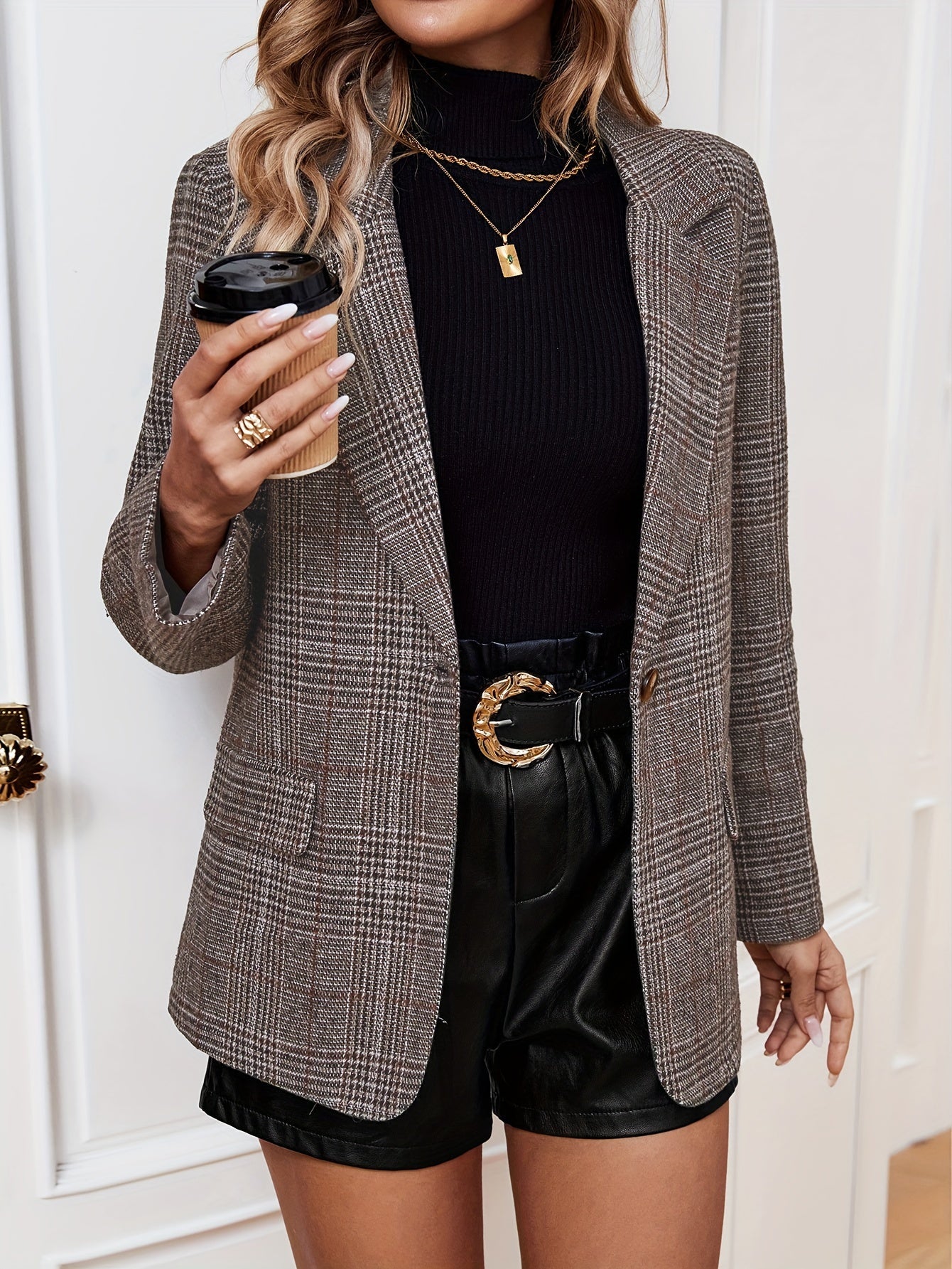 Timeless Check Women's Business Blazer Coat - OutfitLondon