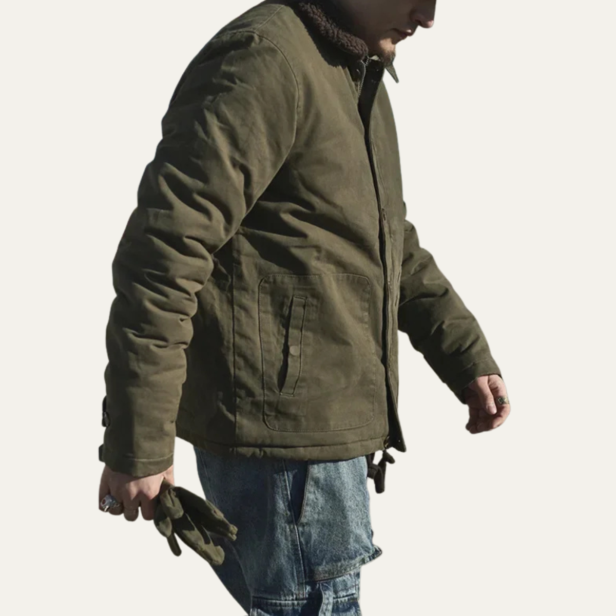 Classic Men's Military Style Fleece Lined Jacket