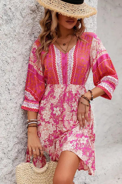 Trendy Floral V Neck Summer Mini Dress