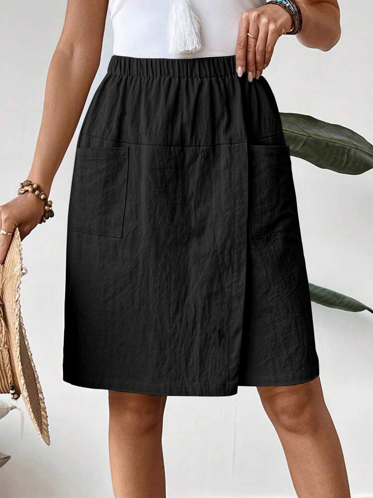 Women's Casual Cotton Pocket Pants with Elastic Waistband