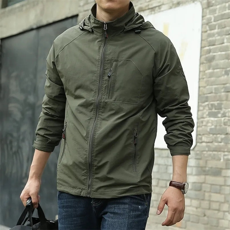 Waterproof Men's Windbreaker Jacket with Removable Hood