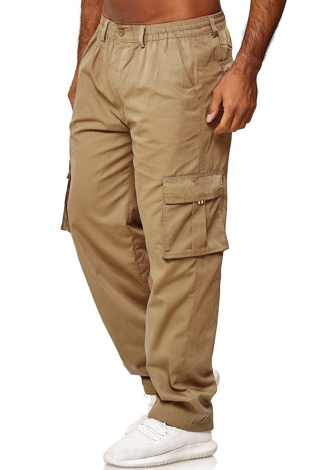 Men's Cargo Pants Elastic Waist Multiple Pockets Full Length Pants Outdoor Sports Casual
