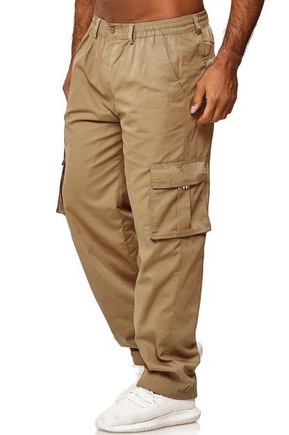 Men's Cargo Pants Elastic Waist Multiple Pockets Full Length Pants Outdoor Sports Casual