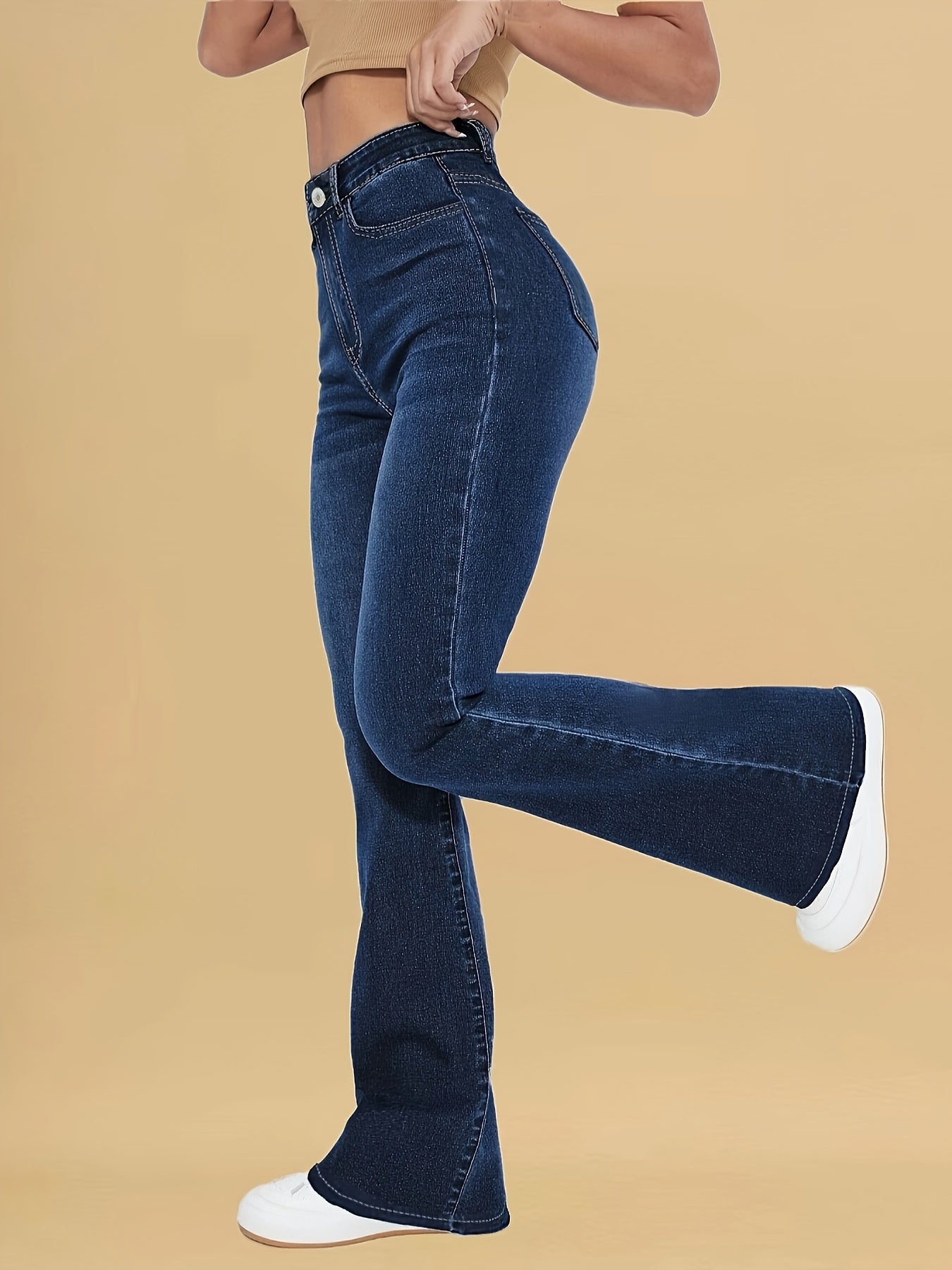 Trendy High Waist Flare Jeans - OutfitLondon
