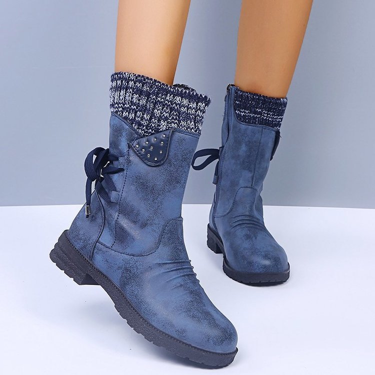 Waterproof Suede Block Heel Ankle Boots Side Zipper Booties