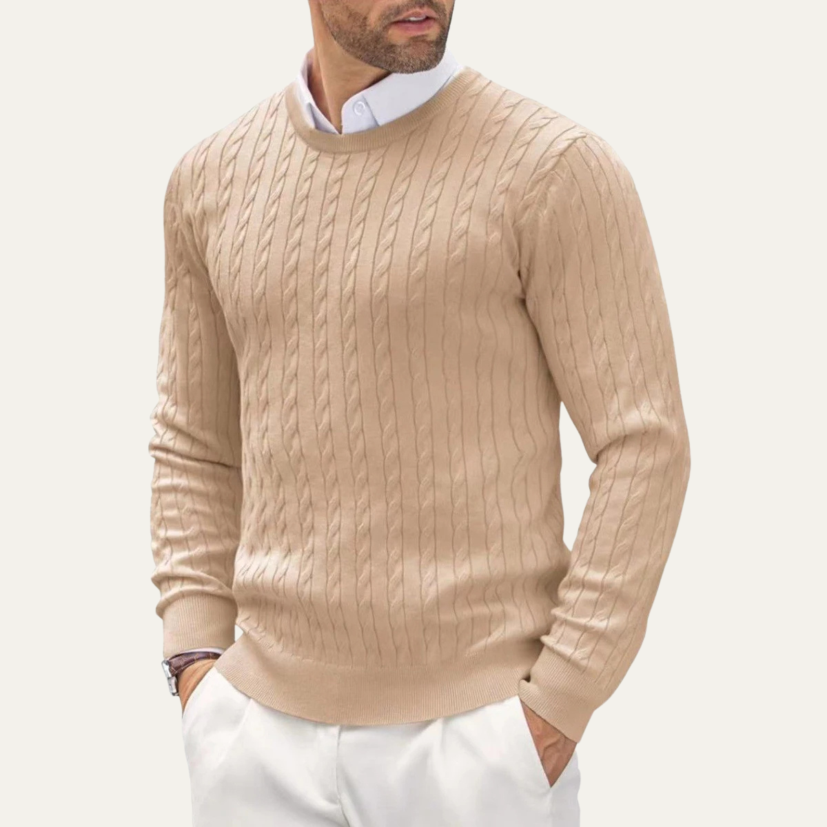 Classic Men's Cable Knit Cotton Sweater