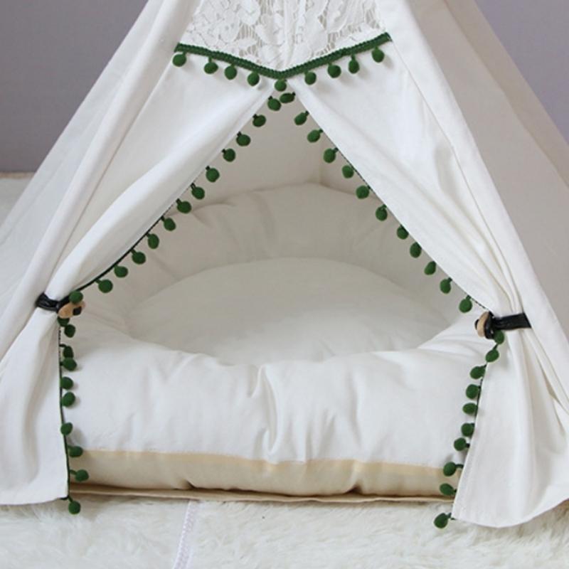 Cozy Pet Tent with Plush Cushion in Pastel Green - OutfitLondon