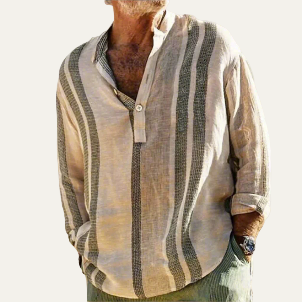 Relaxed Fit Striped Linen Casual Shirt - OutfitLondon
