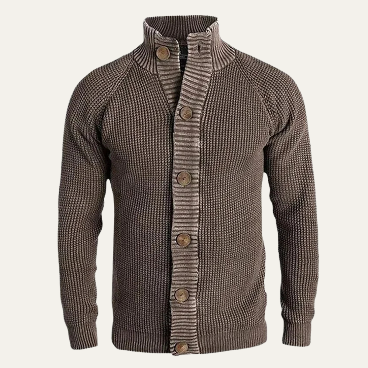 Thick Knit Men's Winter Cardigan with High Neck - OutfitLondon
