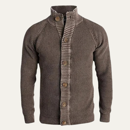 Thick Knit Men's Winter Cardigan with High Neck - OutfitLondon