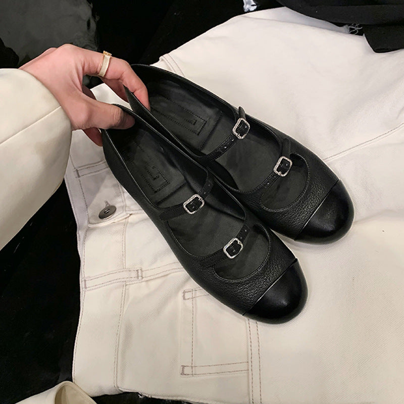 Ruond Toe Low Heel Mary Jane Pumps Buckle Dress Shoes