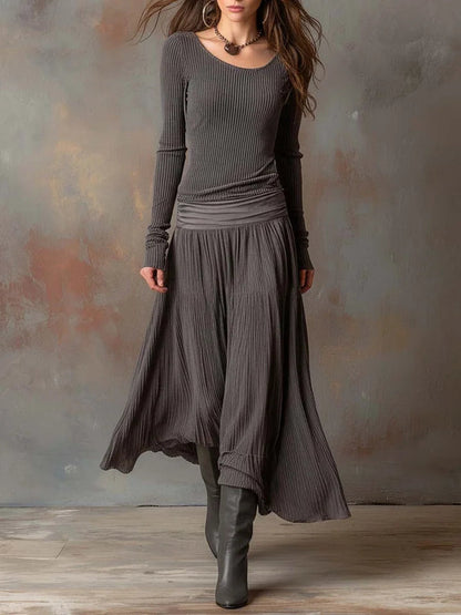 Comfortable Grey Textured Fit Slim Crew Set - OutfitLondon