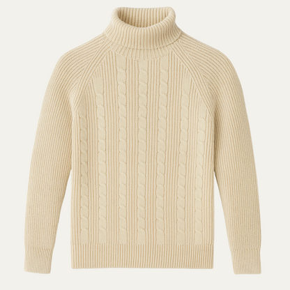 Luxury Men's Classic Cable Knit Beige Sweater - OutfitLondon