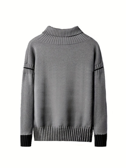 Warm Grey Crew Neck Knitted Sweater - OutfitLondon