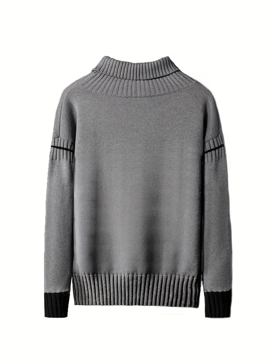 Warm Grey Crew Neck Knitted Sweater - OutfitLondon