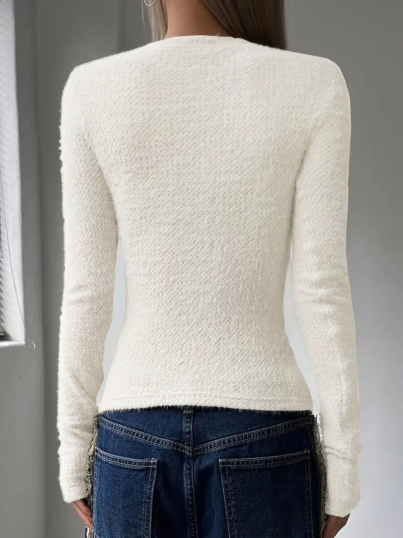 Simple Crew Neck Women's Knit Sweater
