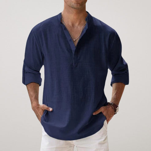 Relaxed Fit Breathable Linen Henley Shirt