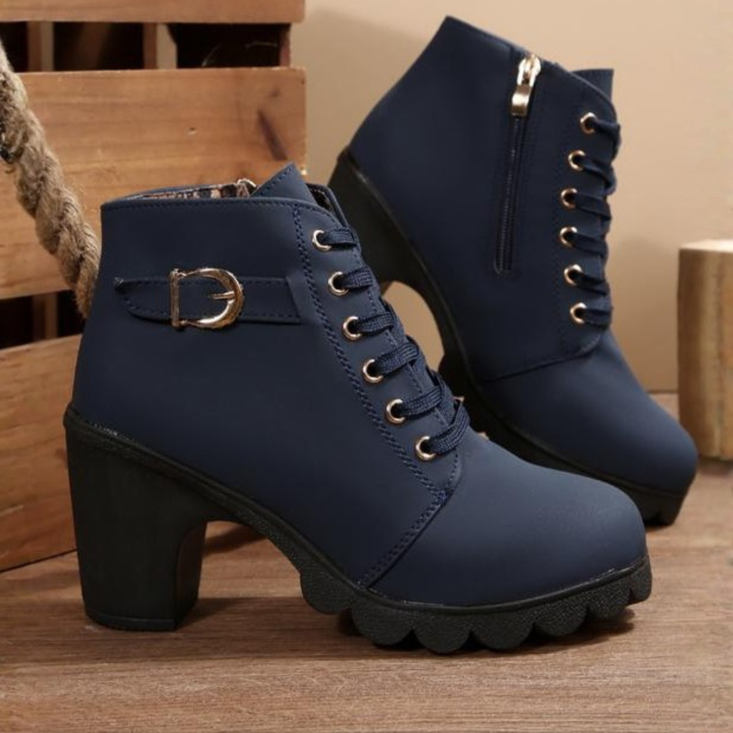 Fashionable Lace Up Buckle Ankle Boots