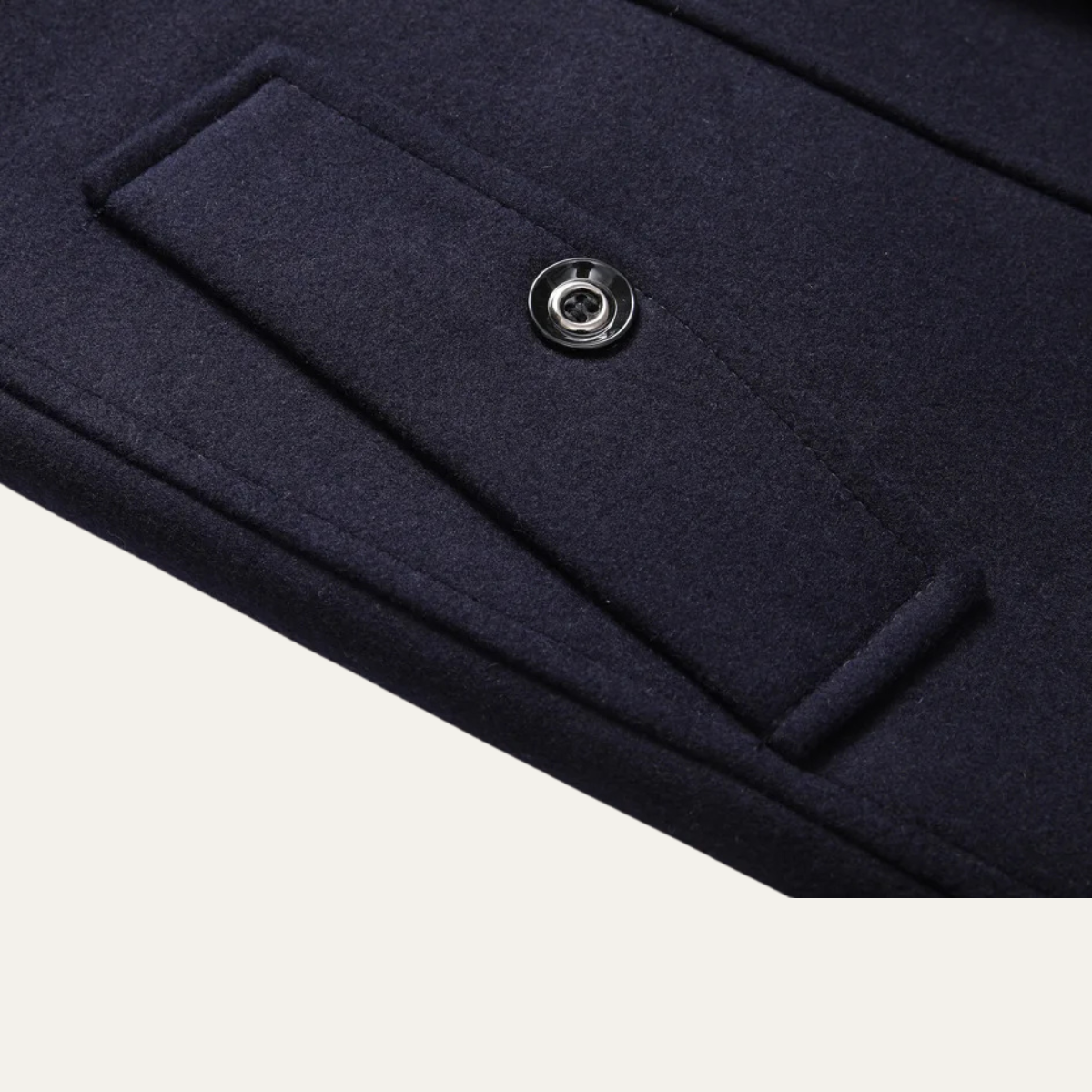 Classic Men's Wool Long Overcoat with Lapel Collar