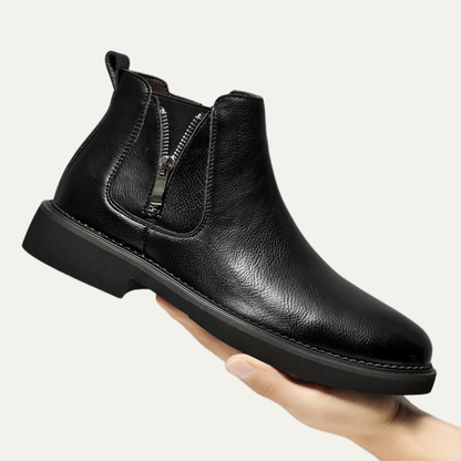 Classic Brown Leather Men's Ankle Boots Side Zip