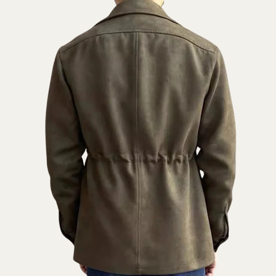 Men's Leather Field Coat with Multiple Pockets
