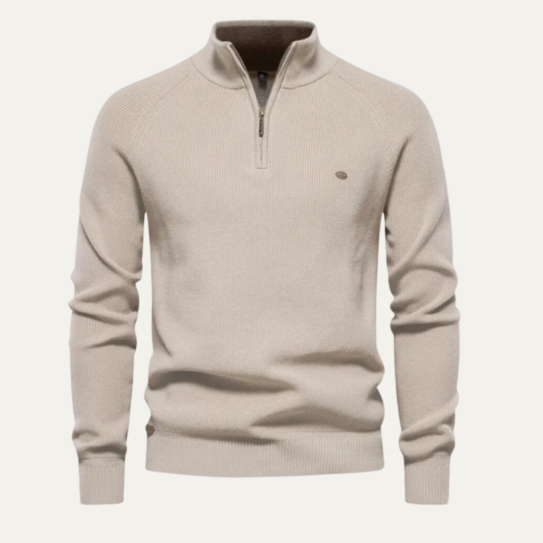 Men's Textured Crew Neck Quarter Zip Sweater