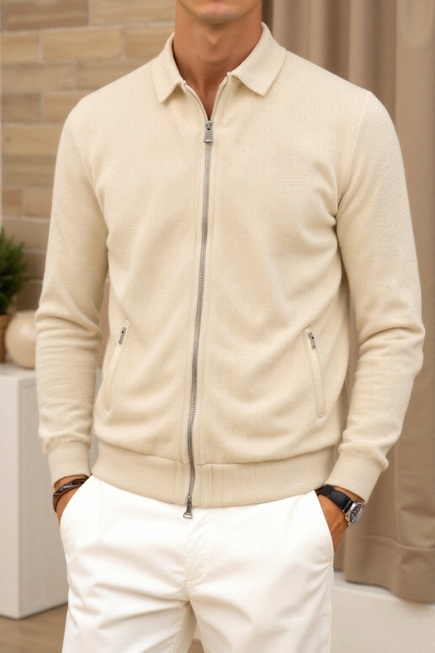 Classic Luxury Beige Mens Jacket