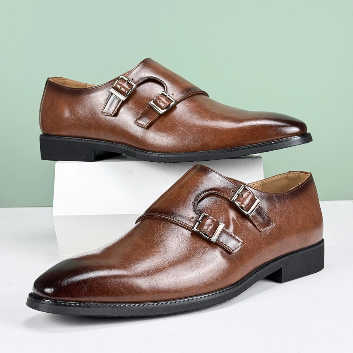 Classic Italian Leather Double Strap Dress Shoes