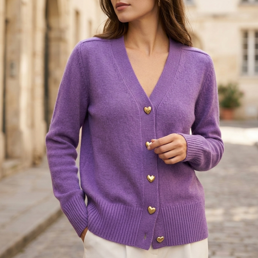 Women's Soft V-Neck Cardigan Sweater with Heart Button