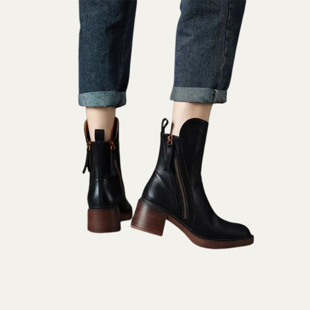 Ladies Comfortable Block Heel Leather Boots