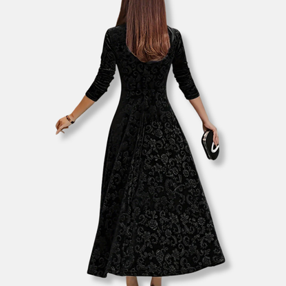 Floral A-Line Knee Length Dress with V Neck Sleeves