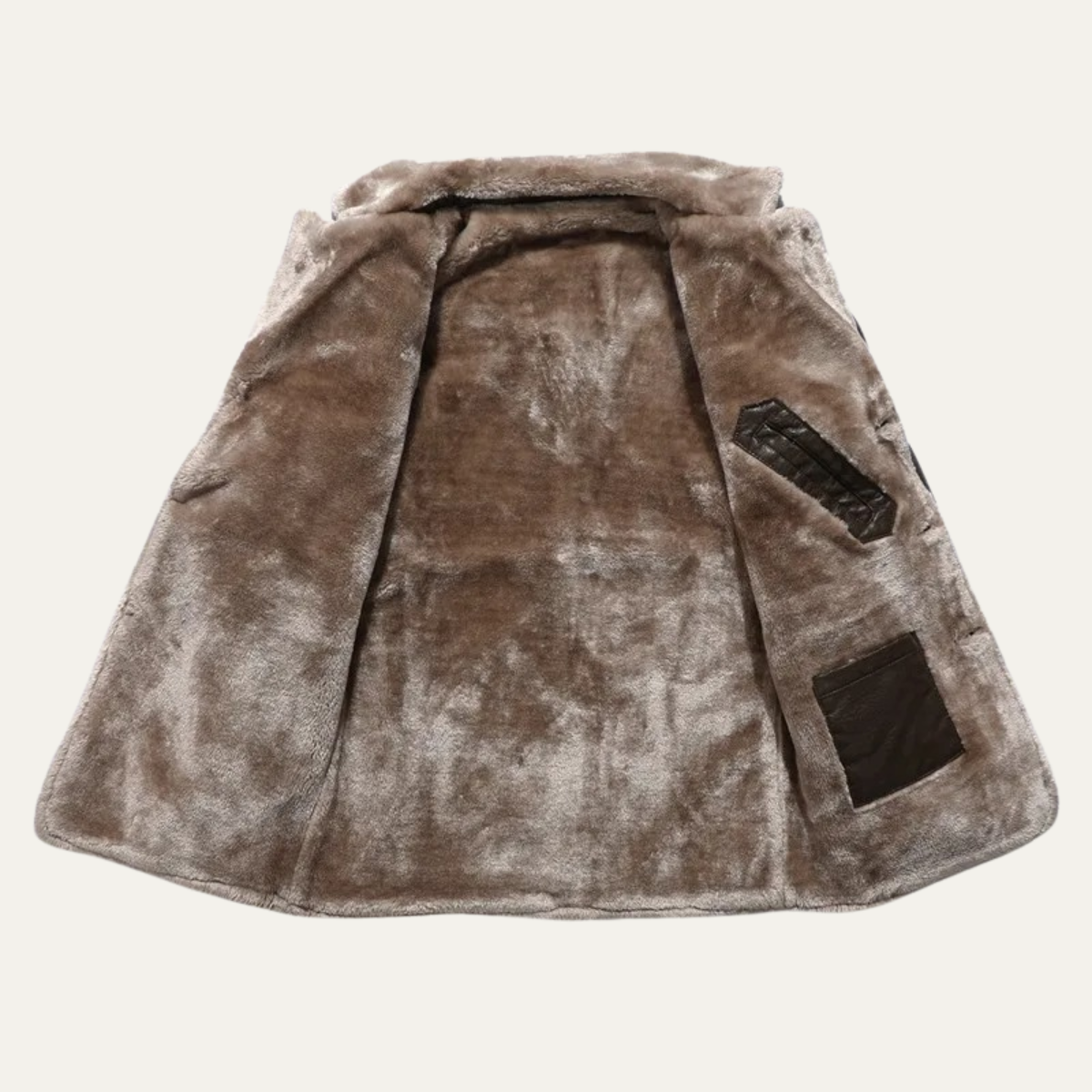 Men's Synthetic Leather Coat with Fleece Lining