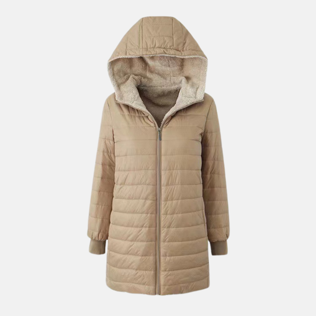 Warm Quilted Puffer Jacket with Hood and Soft Lining