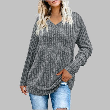 Soft Relaxed Fit V-Neck Long Sleeve Shirt