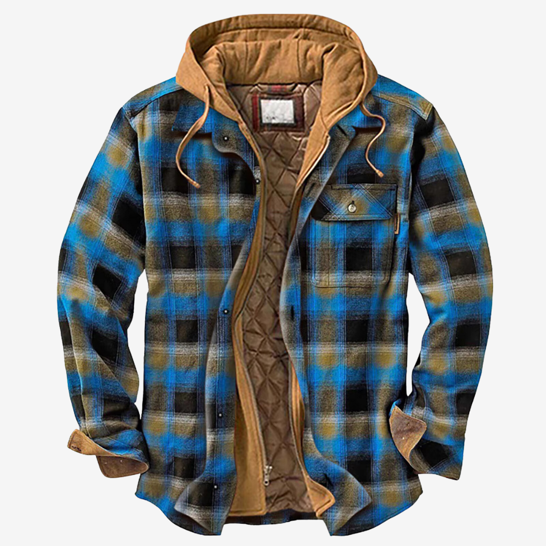 Warm Plaid Hooded Mens Jacket