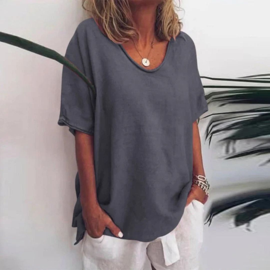 Relaxed Fit Cotton Linen Tee Shirt - OutfitLondon