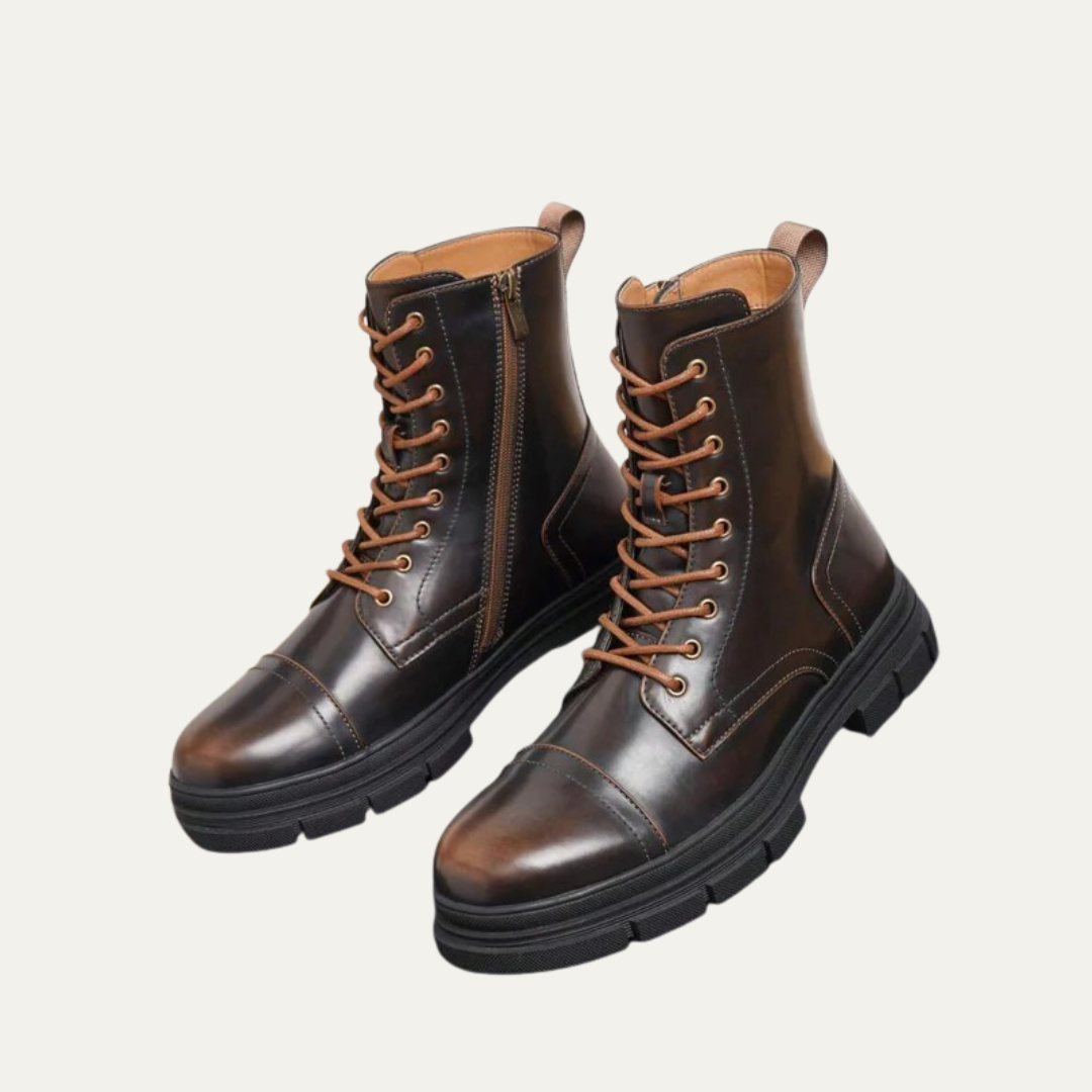 Men's Black Lace Up Ankle Boots with Side Zip