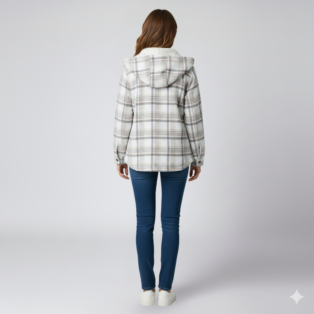 Warm Hooded Plaid Jacket for Women