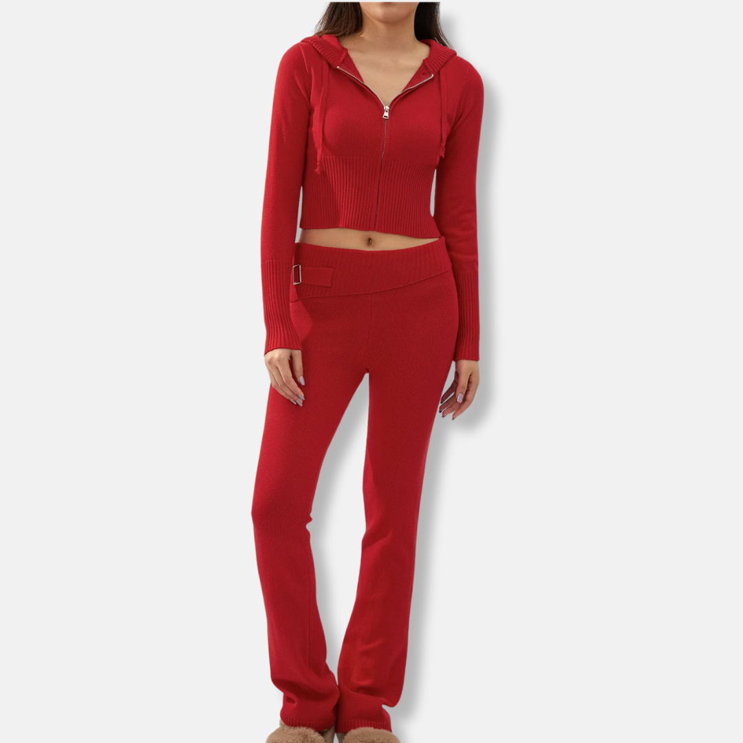Comfortable Ribbed Hoodie and Bootcut Pant Set