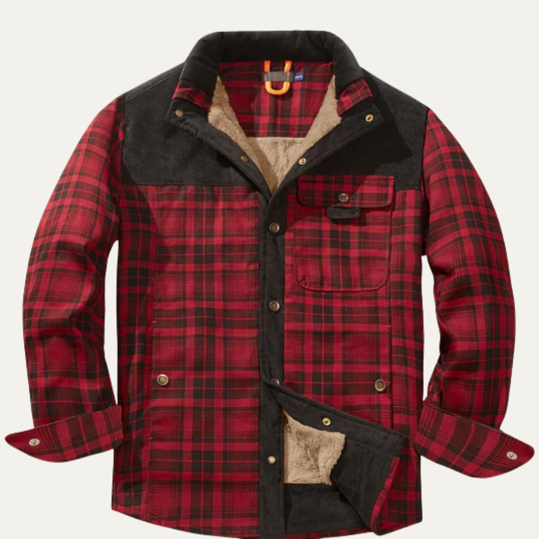 Warm Plaid Men's Flannel Jacket with Faux Fur Inside