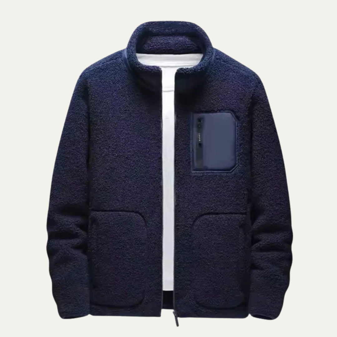 Warm Mens Fleece Coat with Contrast Pocket