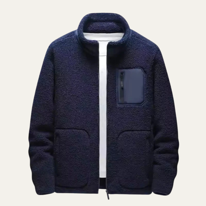 Warm Mens Fleece Coat with Contrast Pocket