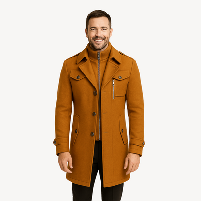Warm Navy Wool Coat with Fleece Lining - OutfitLondon