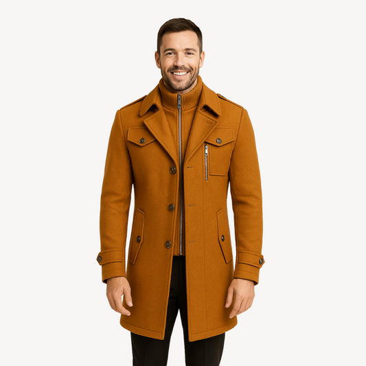 Warm Navy Wool Coat with Fleece Lining - OutfitLondon