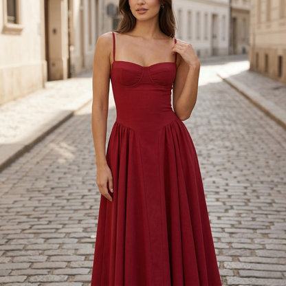 Feminine Fit Corset Waist Spaghetti Strap Dress