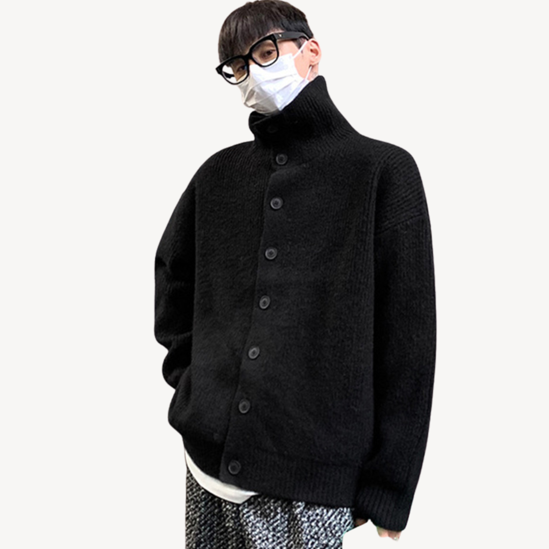 Textured Crew Neck Men's Cardigan Sweater