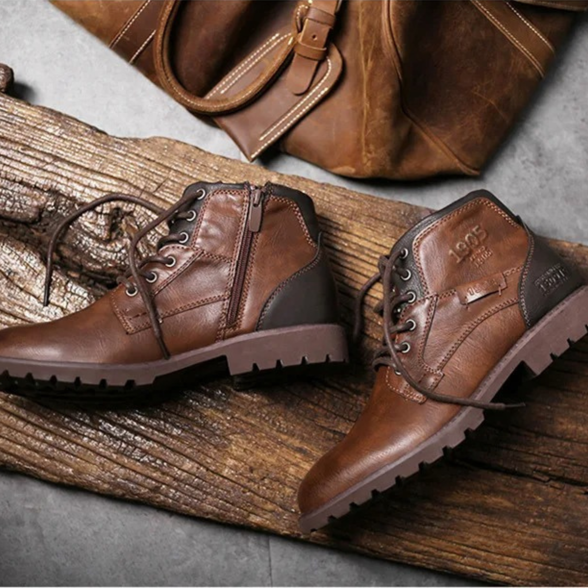 Brown Leather Ankle Boots for Men