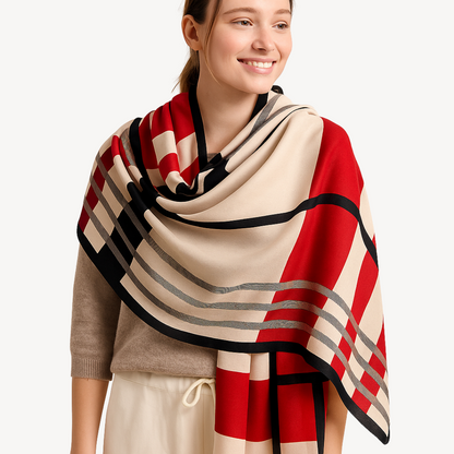 Classic Red Checkered Wrap Scarf for Ladies
