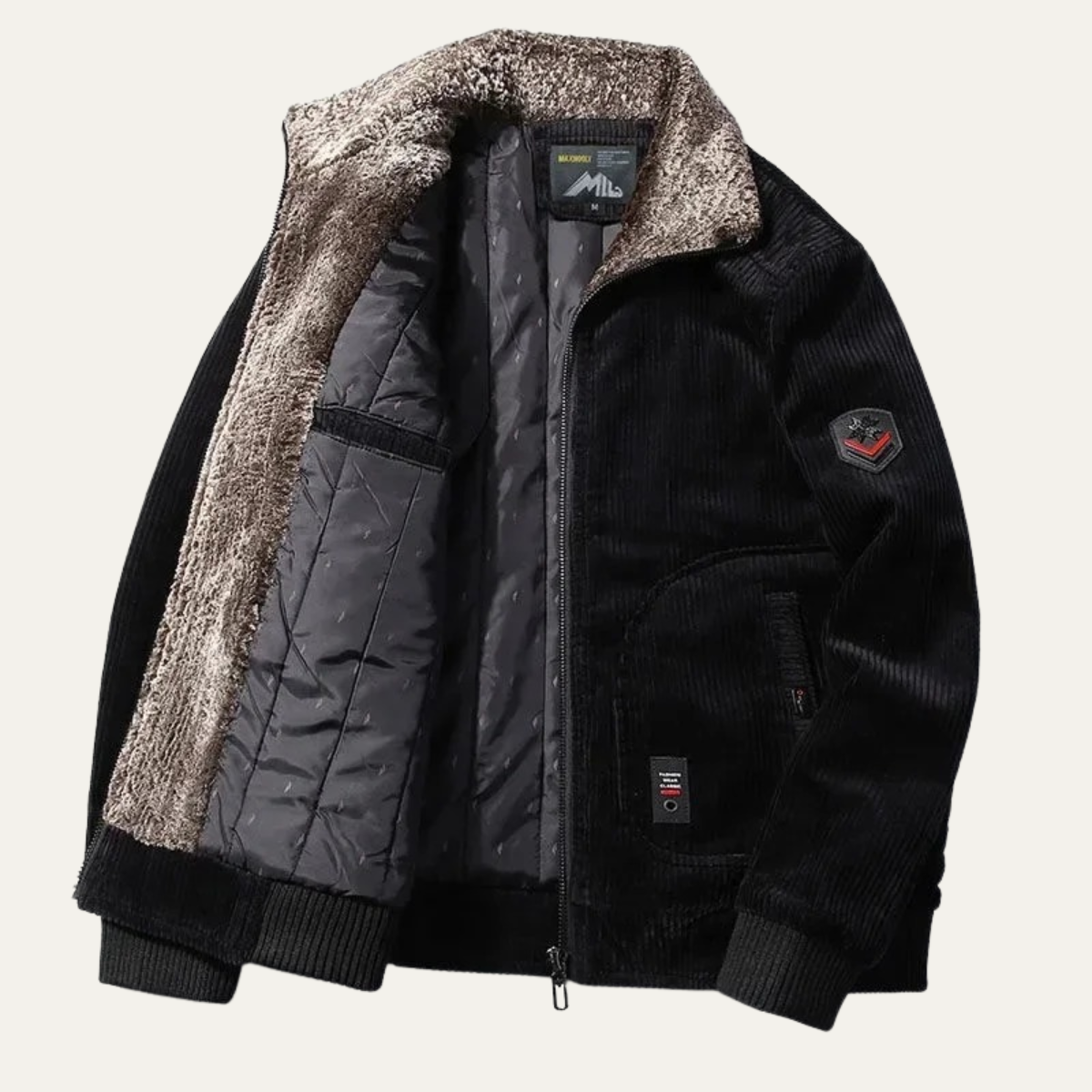 Warm Fur Lined Mens Corduroy Coat